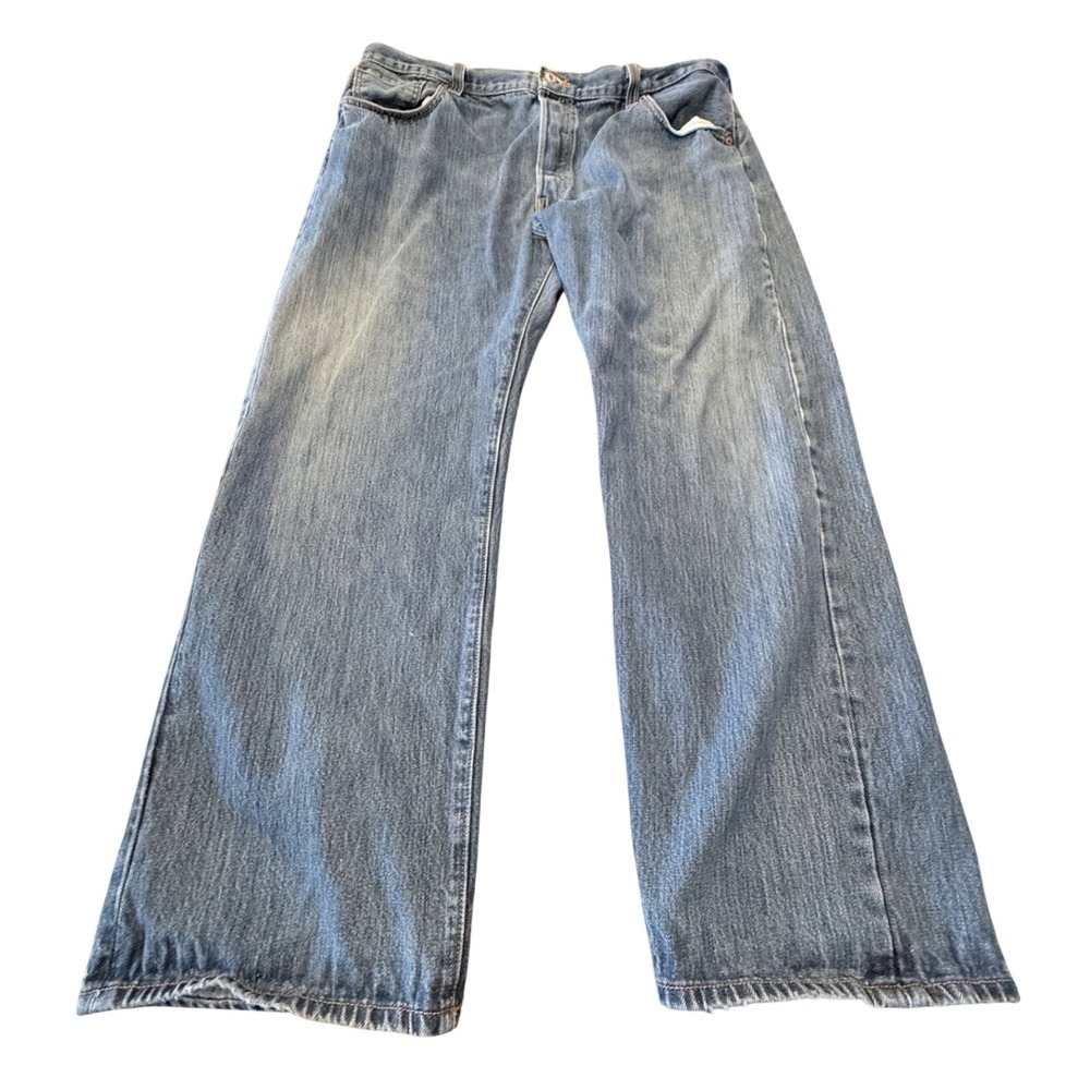 Levis 501 Mens Straight Leg Blue Denim Button Fly Jeans 42x30 Medium Wash
